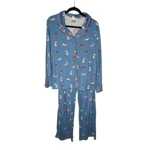 munki munki Blue Pajama Set with Pink and White Accents